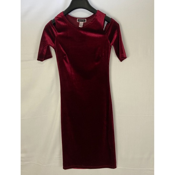 Another Story Burgundy Velvet Cold Shoulder Bodycon Midi Dress XS - Picture 2 of 9